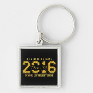 Class Of 2016 Text Gold Glitter On Black Key Ring