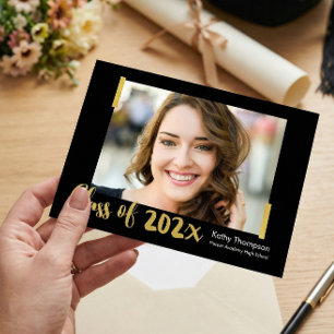 Class of 2017 Black Gold Photo Graduation Party Invitation