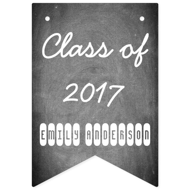 Class of 2017 Black White Chalkboard Typography Bunting (First Flag)