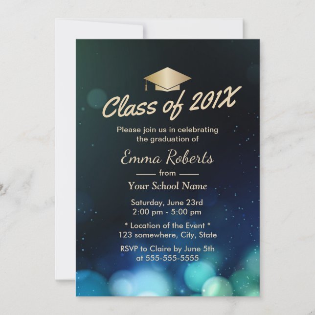 Class of 2017 Gold Grad Cap Modern Graduation Invitation (Front)