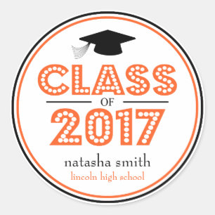 Class Of 2017 Graduation Favour (Orange / Black) Classic Round Sticker