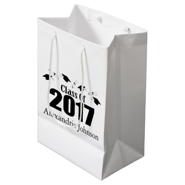 Class Of 2017 Graduation Gift Bag (Black Caps) (Front Angled)