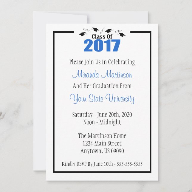 Class Of 2017 Graduation Invitation (Blue Caps) (Front)