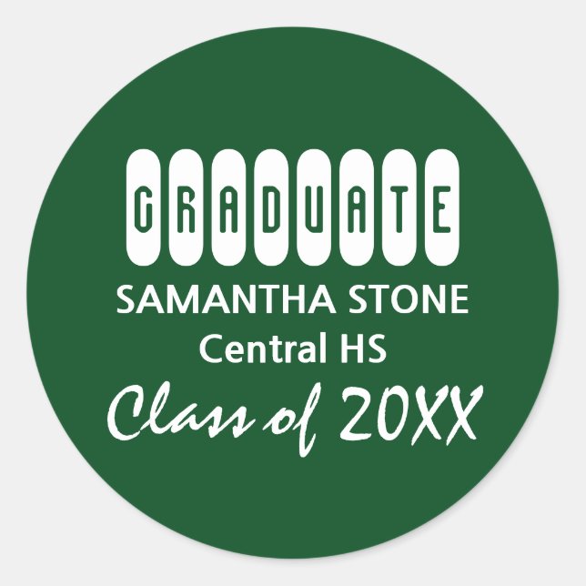 Class of 2017 Green White Graduation Envelope Seal (Front)