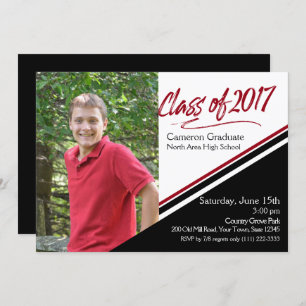 Class of 2017 Hand Script Black and Red Photo Invitation