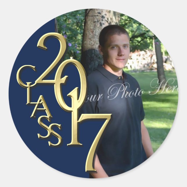 Class of 2017 Midnight Blue and Gold Graduation Classic Round Sticker (Front)