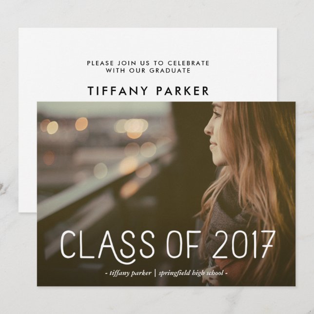 Class of 2017 | Modern Typography Photo Grad Party Invitation (Front/Back)