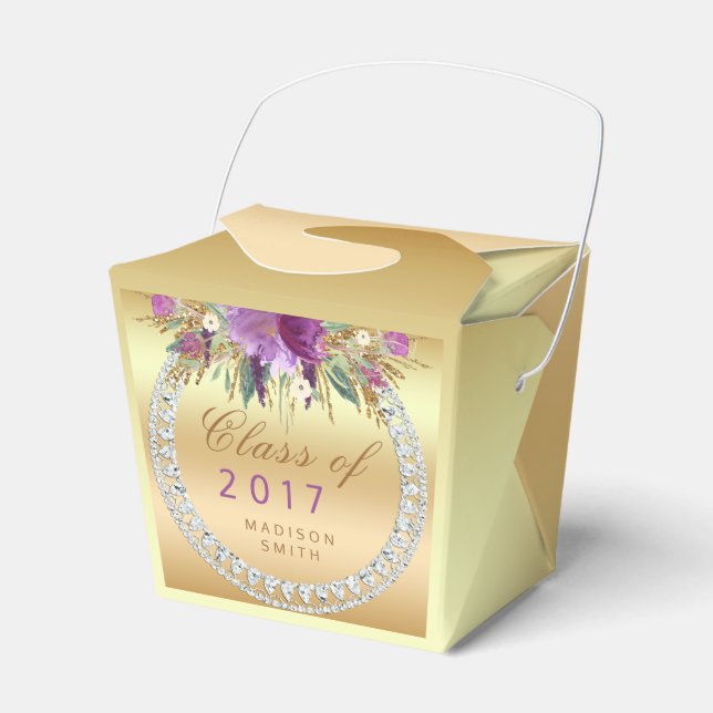 Class of 2017 Purple Glitter Flowers Diamonds Gold Favour Box (Front Side)