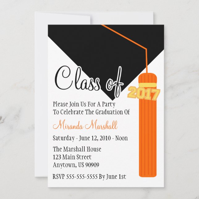 Class Of 2017 Tassel Graduation Invite (Orange) (Front)
