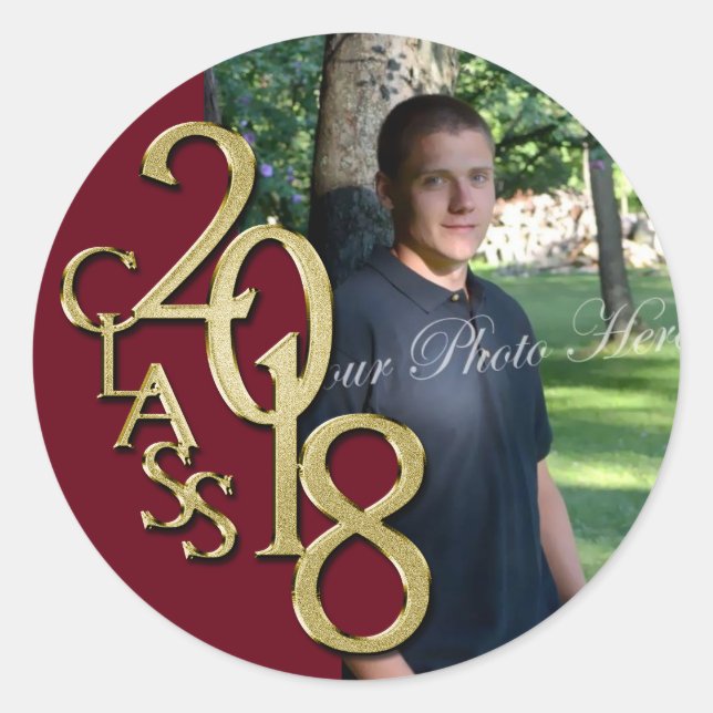Class of 2018 Burgundy and Gold Graduation Classic Round Sticker (Front)