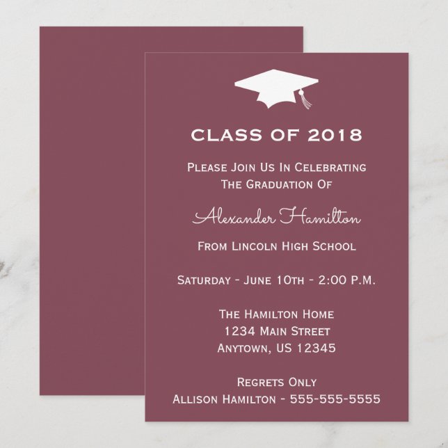 Class Of 2018 Cap Graduation Invite (Maroon) (Front/Back)