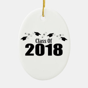 Class Of 2018 Caps And Diplomas (Black) Ceramic Tree Decoration