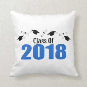Class Of 2018 Caps And Diplomas (Blue) Cushion