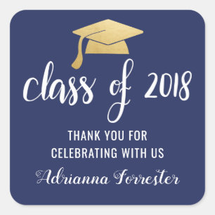 Class Of 2018 Faux Gold Foil Graduate Hat Square Sticker