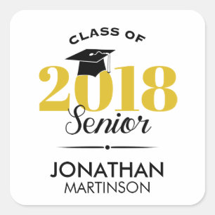 Class of 2018 Gold and Black Square Sticker
