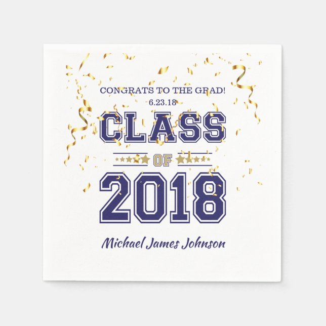 Class of 2018 Grad Party  Blue and Gold Napkin (Front)