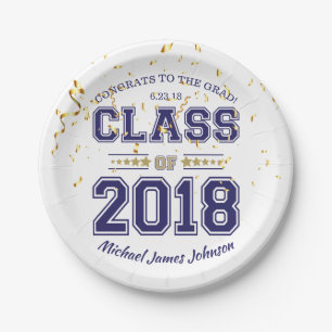 Class of 2018 Grad Party Blue and Gold Paper Plate