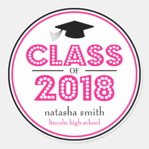 Class Of 2018 Graduation Favour (Hot Pink / Black) Classic Round Sticker