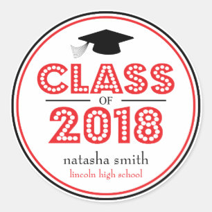 Class Of 2018 Graduation Favour (Red / Black) Classic Round Sticker