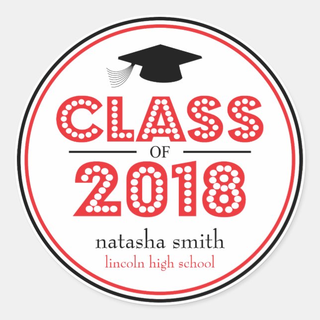 Class Of 2018 Graduation Favour (Red / Black) Classic Round Sticker (Front)