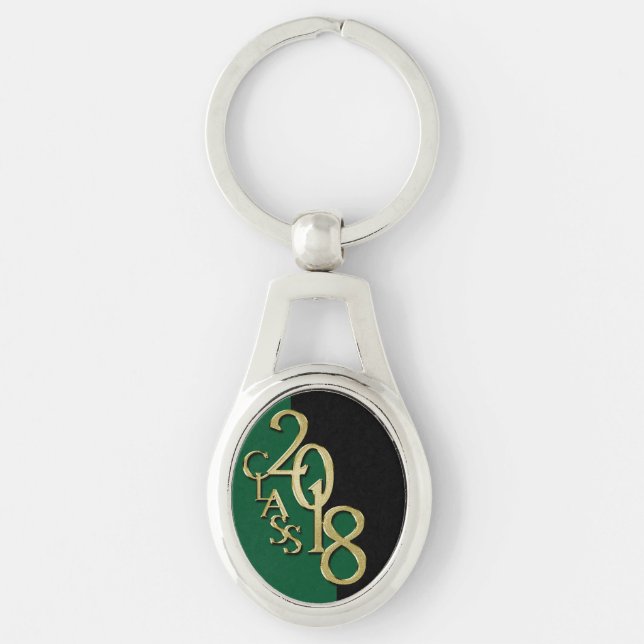 Class of 2018 Graduation Gold, Green and Black Key Ring (Front)
