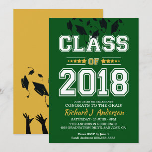 Class of 2018 Green and Yellow Grad Party Invitation