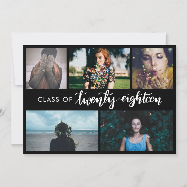 Class Of 2018 | Modern Black Graduate Five Photo Invitation (Front)