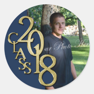 Class of 2018 Navy Blue and Gold Graduation Classic Round Sticker
