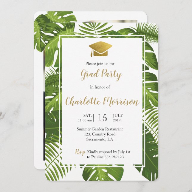 Class of 2018 tropical green gold photo card (Front/Back)