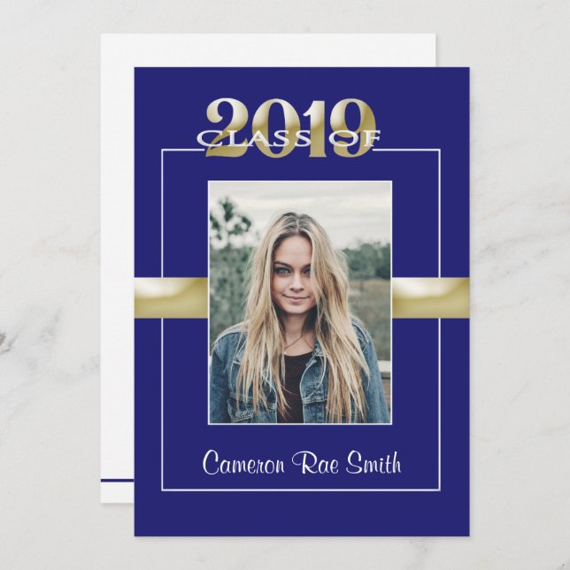 Class of 2019 Blue & Gold Graduation Party Invitation (Front/Back)
