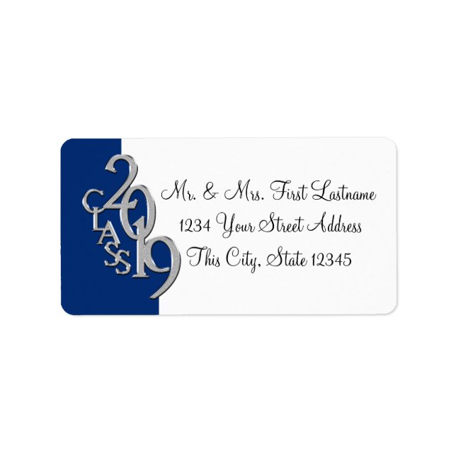 Class of 2019 Blue Silver Graduation Label (Front)