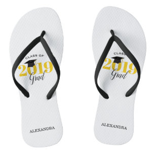 Class of 2019 Grad   Gold and Black Flip Flops