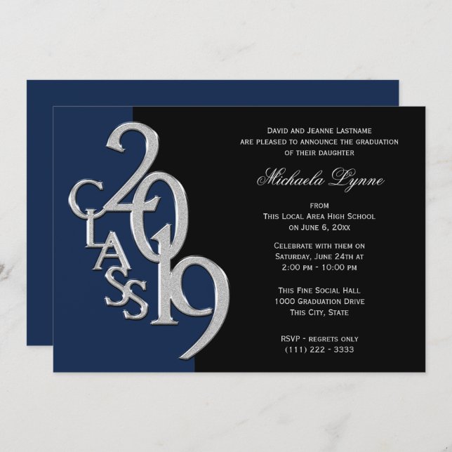 Class of 2019 Grad Silver with Colour Option Invitation (Front/Back)