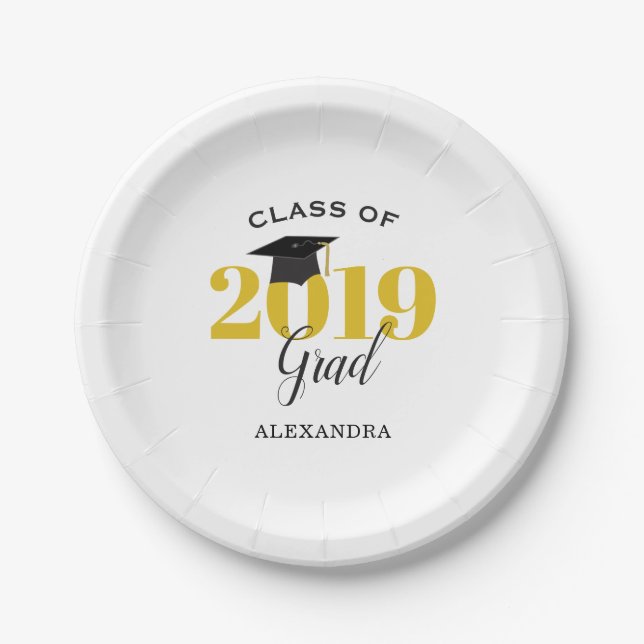 Class of 2019 Grad | Simple Gold and Black Paper Plate (Front)