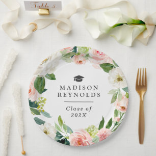Class of 2019 Graduation Elegant Blush Pink Floral Paper Plate