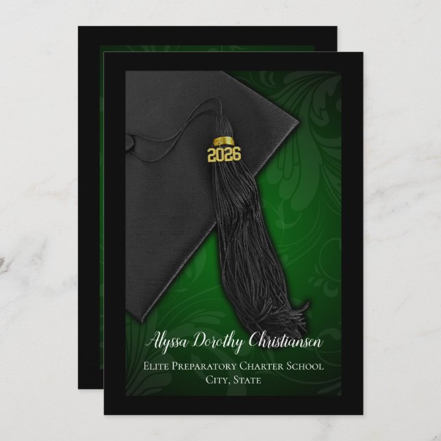 Class of 2019 Green Tassel College Graduation Invitation (Front/Back)