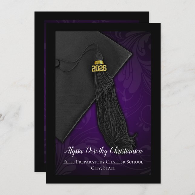 Class of 2019 Purple Tassel College Graduation Invitation (Front/Back)