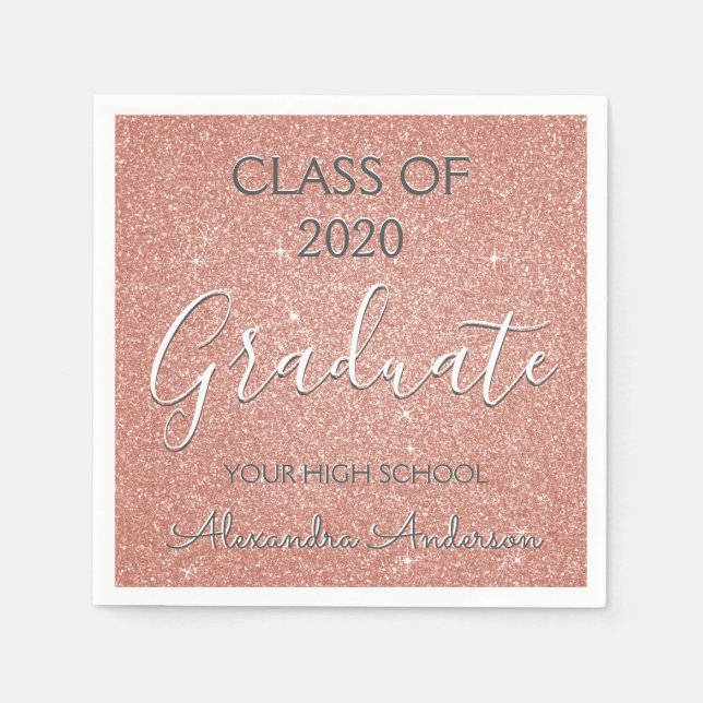 Class of 2019 Rose Gold - Blush Pink Glitter Napkin (Front)