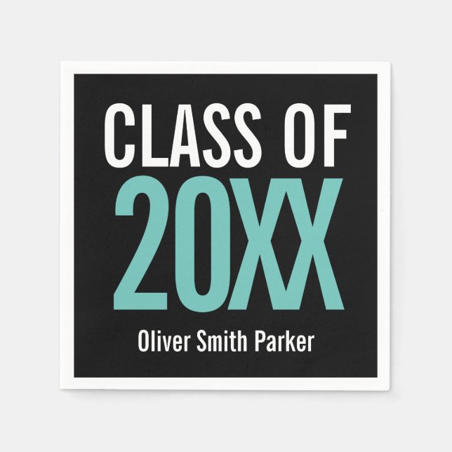 Class of 2019 Teal Bold  Modern Graduation Napkin (Front)
