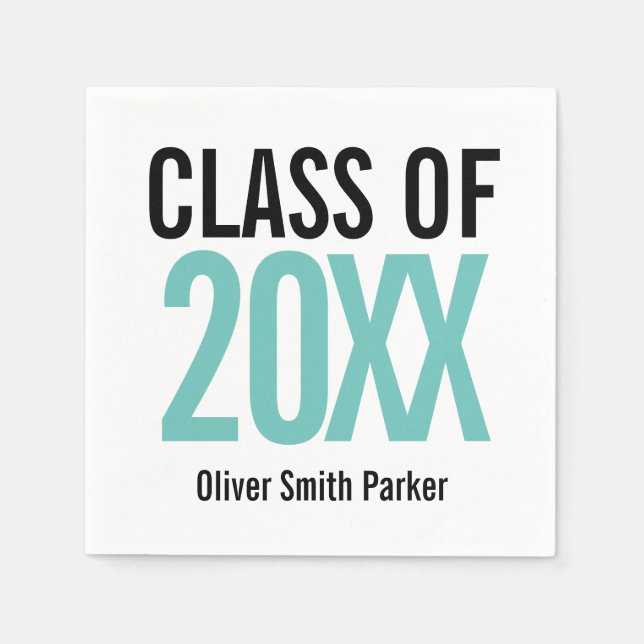 Class of 2019 Teal Bold  Modern Graduation Napkin (Front)