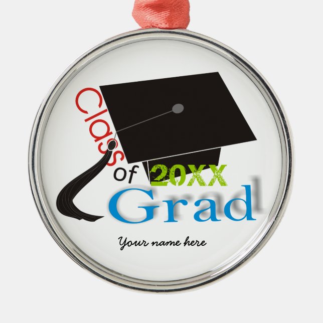 Class of 2020 blue Grad Graduation cap Metal Tree Decoration (Front)