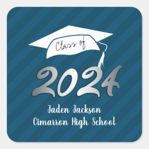 Class of 2020 Faux Foil Navy and Blue Square Sticker