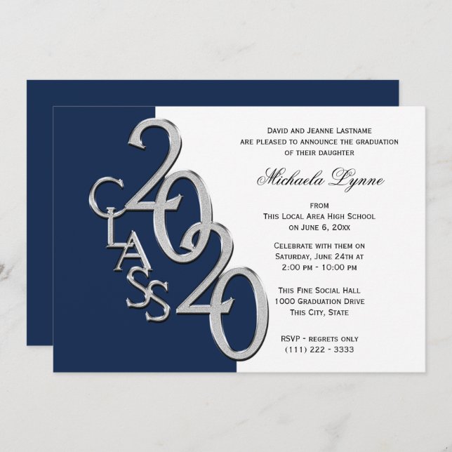 Class of 2020 Grad Silver with Colour Option Invitation (Front/Back)