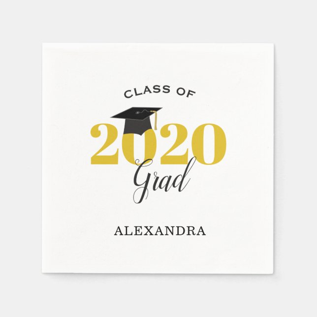 Class of 2020 Graduate | Modern Gold and Black Napkin (Front)