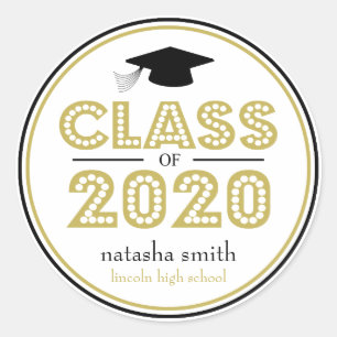 Class Of 2020 Graduation Favour (Gold / Black) Classic Round Sticker