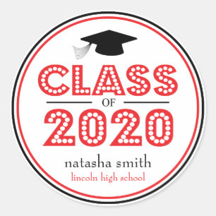 Class Of 2020 Graduation Favour (Red / Black) Classic Round Sticker