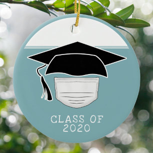 Class of 2020 Graduation Hat with Face Mask Ceramic Tree Decoration