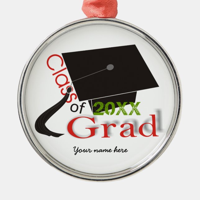 Class of 2020 red Grad Graduation cap Metal Tree Decoration (Front)
