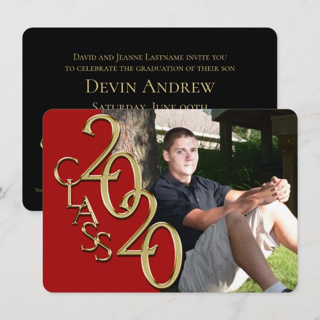 Class of 2020 Red Photo Graduation Invitation (Front/Back)
