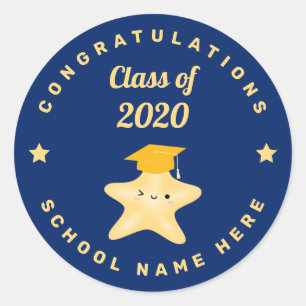 Class of 2020 Royal Blue and Gold Star Graduate Classic Round Sticker